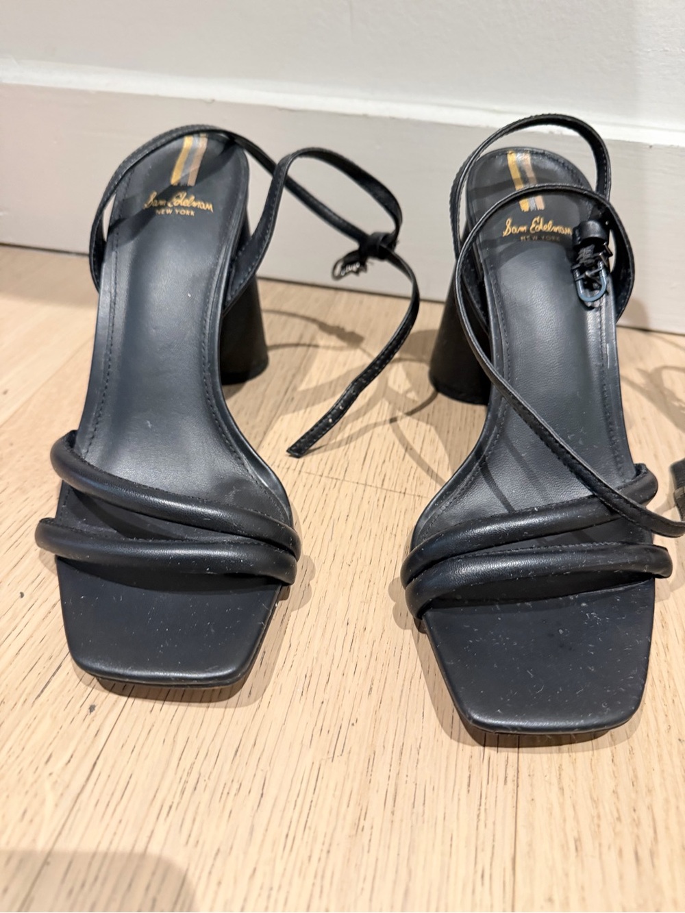 Sam Edelman Black Strappy Square-Toe Block Heel Sandals
